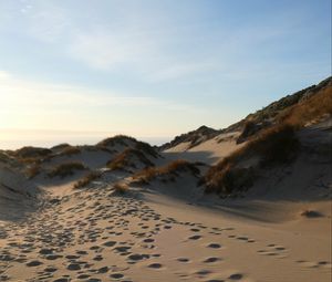 Preview wallpaper sand, hill, dunes, grass, traces