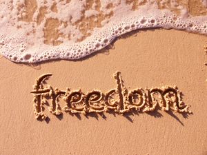 Preview wallpaper sand, inscription, freedom, beach, foam, water