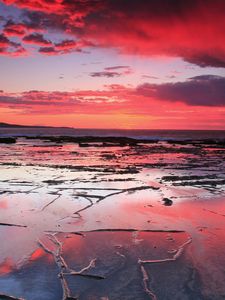 Preview wallpaper sand, lines, patterns, coast, outflow, sea, decline, red