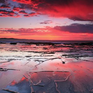 Preview wallpaper sand, lines, patterns, coast, outflow, sea, decline, red