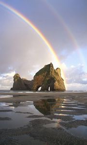 Preview wallpaper sand, rainbow, rocks, pools, water, new zealand