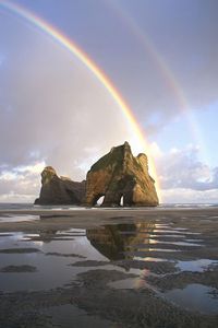 Preview wallpaper sand, rainbow, rocks, pools, water, new zealand