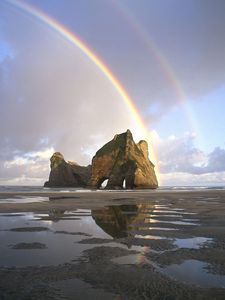 Preview wallpaper sand, rainbow, rocks, pools, water, new zealand