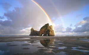 Preview wallpaper sand, rainbow, rocks, pools, water, new zealand