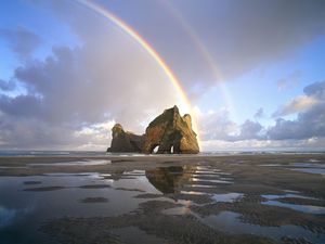 Preview wallpaper sand, rainbow, rocks, pools, water, new zealand