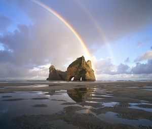 Preview wallpaper sand, rainbow, rocks, pools, water, new zealand