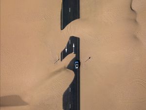 Preview wallpaper sand, road, desert, dunes, minimalism