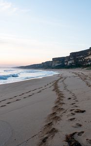 Preview wallpaper sand, rocks, sea, landscape, nature