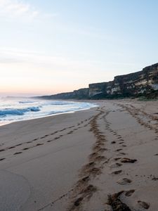 Preview wallpaper sand, rocks, sea, landscape, nature