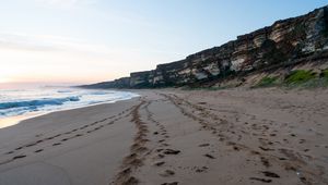 Preview wallpaper sand, rocks, sea, landscape, nature