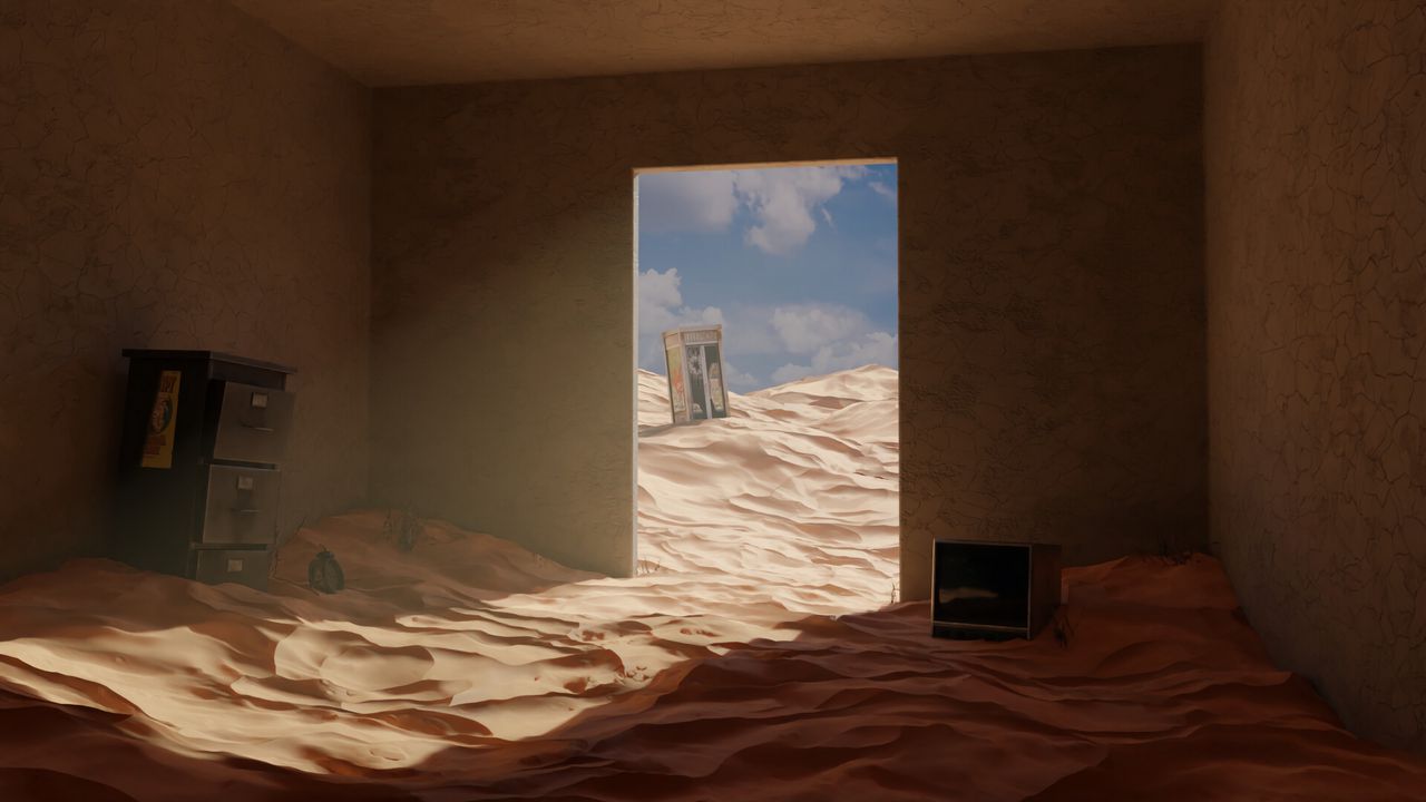 Wallpaper sand, shadow, sky, doorway, art