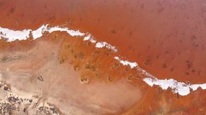 Preview wallpaper sand, waves, aerial view, sea, pink