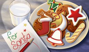 Preview wallpaper santa claus, breakfast, letter, pencil, glass, milk, new year