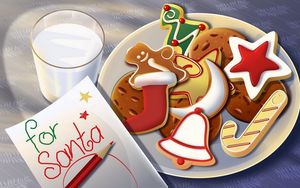 Preview wallpaper santa claus, breakfast, letter, pencil, glass, milk, new year
