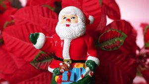Preview wallpaper santa claus, christmas, toy, sack, flowers