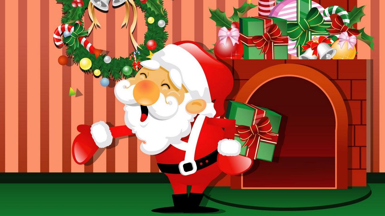 Wallpaper santa claus, fireplace, home, gifts, christmas