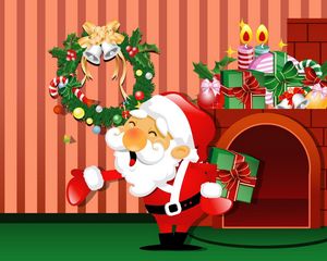 Preview wallpaper santa claus, fireplace, home, gifts, christmas