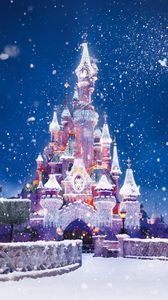 Preview wallpaper santa claus, magic, moon, snow, castle, balloons, holiday, christmas