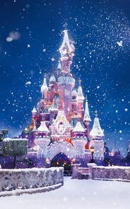 Preview wallpaper santa claus, magic, moon, snow, castle, balloons, holiday, christmas