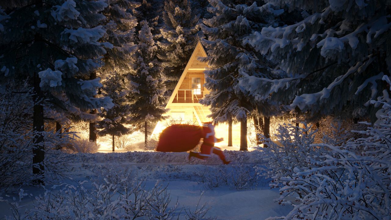 Wallpaper santa claus, new year, christmas, house, forest, snow