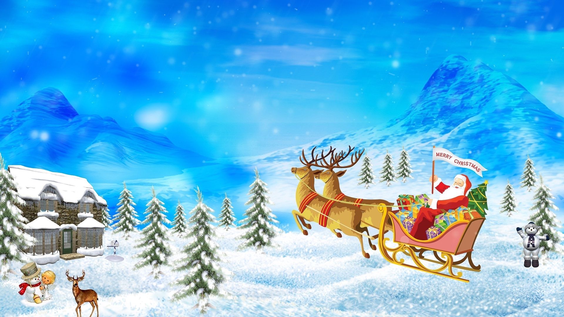 1920x1080 Wallpaper santa claus, new year, christmas, presents, reindeer