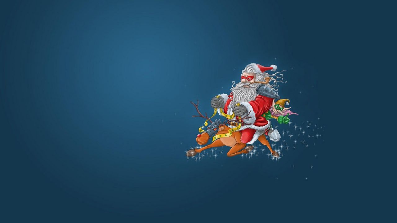 Wallpaper santa claus, reindeer, elf, flying, face, masks, christmas, villains