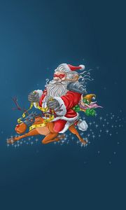 Preview wallpaper santa claus, reindeer, elf, flying, face, masks, christmas, villains