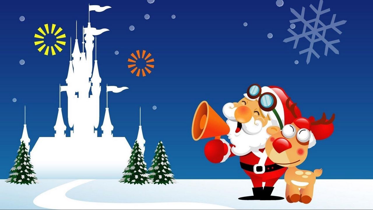 Wallpaper santa claus, reindeer, horn, castle, christmas trees, christmas, holiday