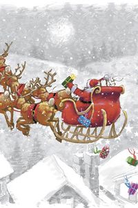 Preview wallpaper santa claus, reindeer, presents, sleigh, flying