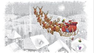 Preview wallpaper santa claus, reindeer, presents, sleigh, flying