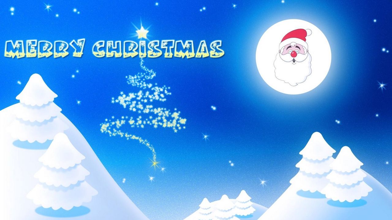 Wallpaper santa claus, smile, moon, tree, night, lettering, christmas