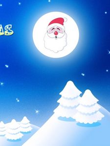 Preview wallpaper santa claus, smile, moon, tree, night, lettering, christmas