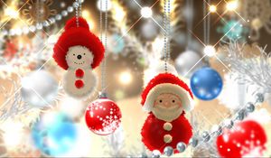 Preview wallpaper santa claus, snowman, balls, christmas decorations, yarn