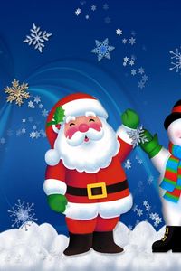 Preview wallpaper santa claus, snowman, holiday, christmas, mood, snowflakes