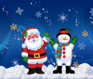 Preview wallpaper santa claus, snowman, holiday, christmas, mood, snowflakes