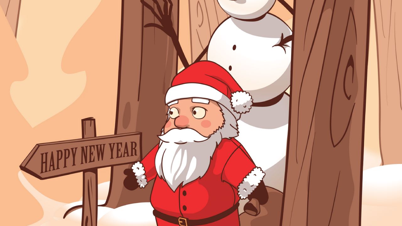 Wallpaper santa claus, snowman, new year, vector, forest