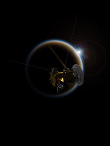 Preview wallpaper satellite, space, planet, glow, glare, dark, spacecraft