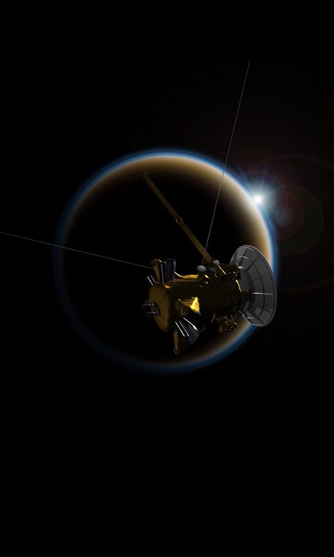 480x800 Wallpaper satellite, space, planet, glow, glare, dark, spacecraft