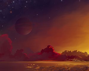 Preview wallpaper saturn, planet, horizon, clouds, art