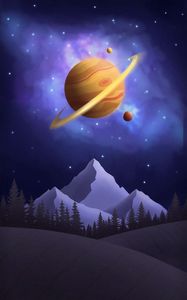 Preview wallpaper saturn, planet, mountains, space, art