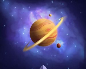 Preview wallpaper saturn, planet, mountains, space, art