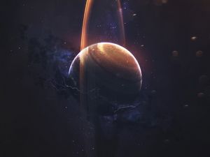 Preview wallpaper saturn, planet, ring, space, stars, lightning