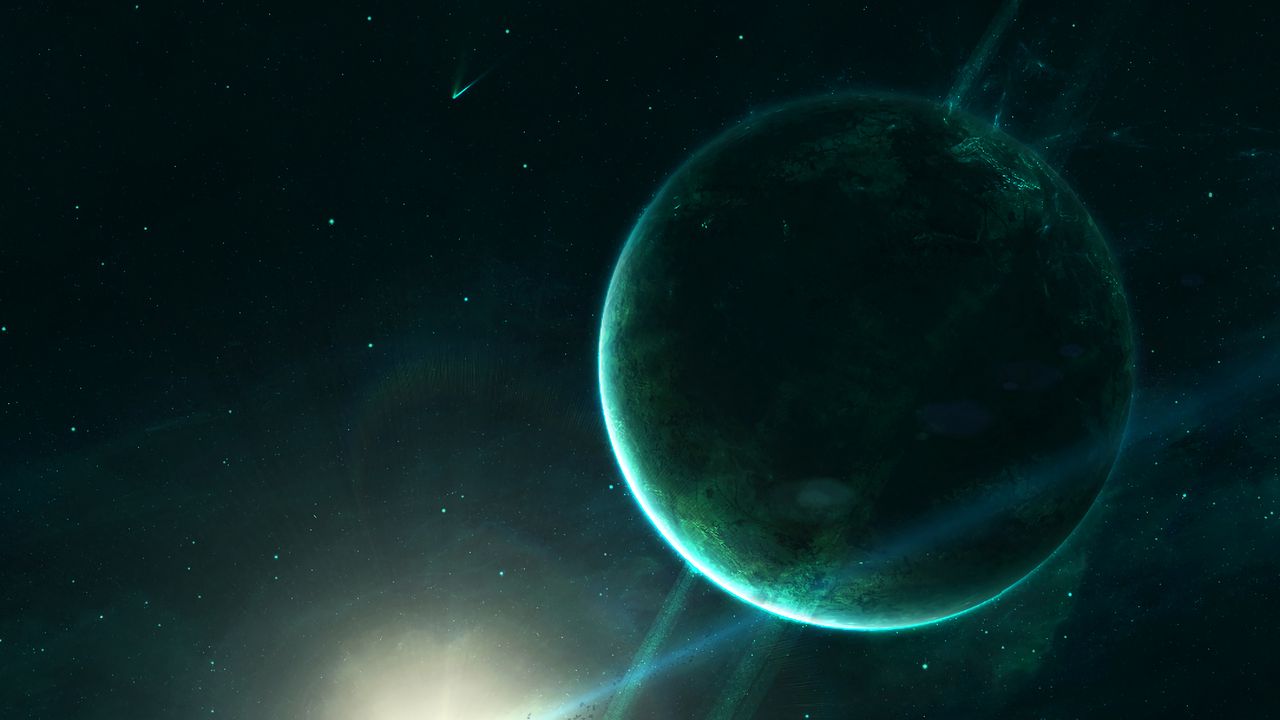 Wallpaper saturn, planet, space, light, green