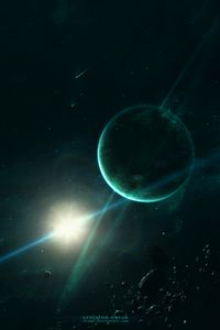 Preview wallpaper saturn, planet, space, light, green