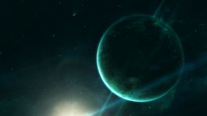 Preview wallpaper saturn, planet, space, light, green