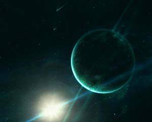 Preview wallpaper saturn, planet, space, light, green