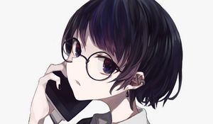Preview wallpaper schoolgirl, girl, glasses, anime, art
