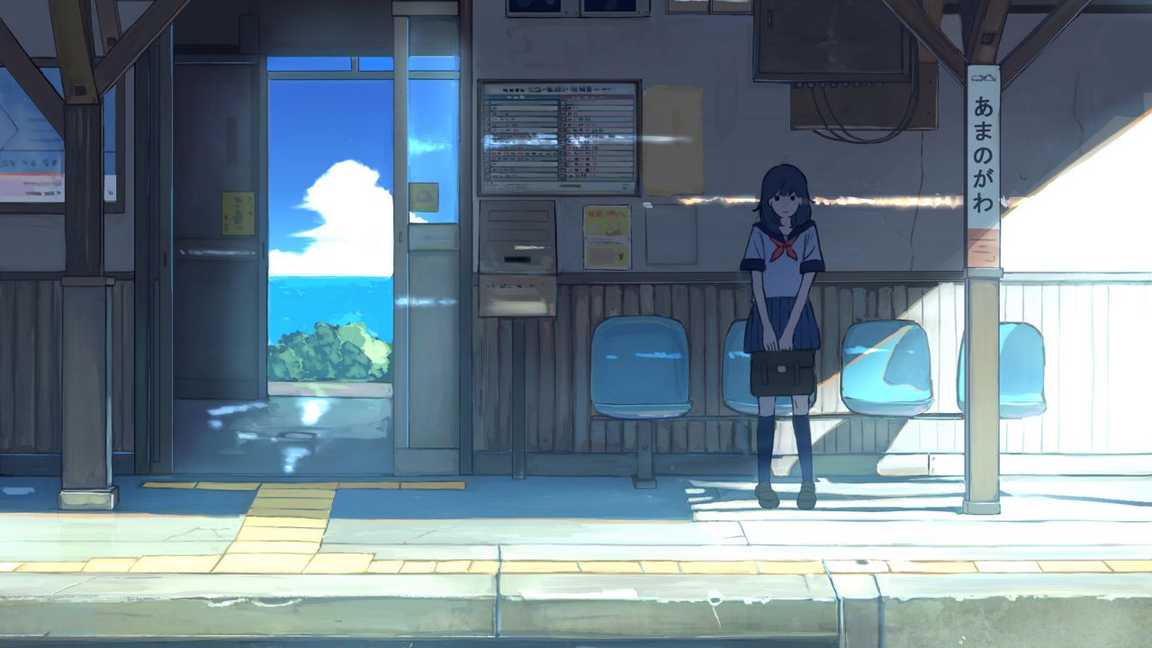 Wallpaper schoolgirl, platform, anime, art, cartoon