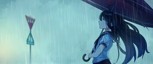 Preview wallpaper schoolgirl, umbrella, rain, anime