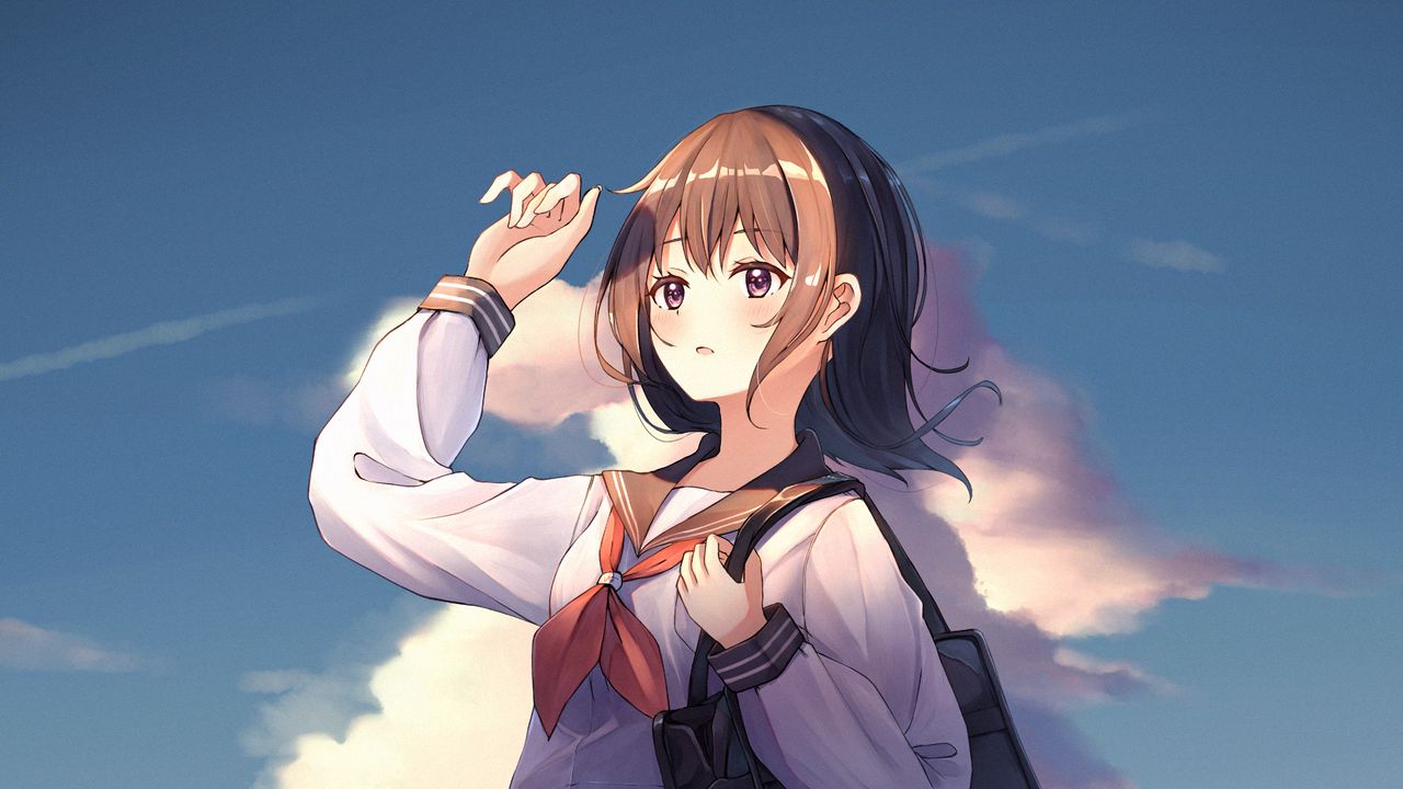 Wallpaper schoolgirl, uniform, clouds, twilight, anime